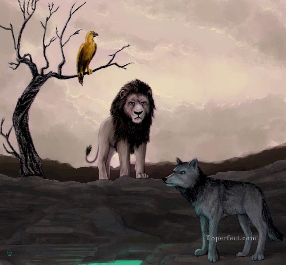 Loup Lion Aigle Peintures à l'huile